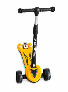 Trotinetă Copii 3 Roți, Galben, Lean to Steer, Pliabilă, Ghidon Reglabil, Roți LED, Efecte de Fum și Sunete - Img 2