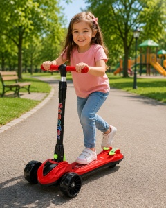 Trotinetă Copii 3 Roți, Roșu, Lean to Steer, Pliabilă, Ghidon Reglabil, Roți LED - Img 2