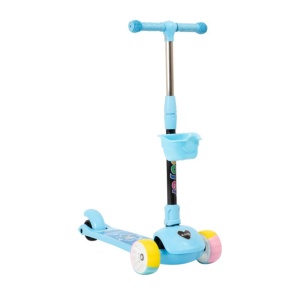 Trotineta Pliabila cu Luminite, Cosulet, Ghidon Reglabil, Albastru - Img 3