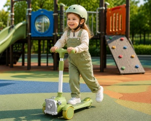 Trotinetă Premium pentru Copii 3-6 Ani cu 3 Roți, Pliabilă, Înălțime Reglabilă – Verde - Img 3