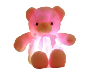 Ursulet de Plus Luminos, cu Lumini LED, Colorate, Lumina de Veghe, Pufos, Roz, 30 cm