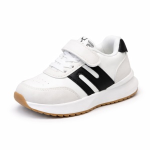 Adidași Copii Alb-Negru, Închidere cu Scai, Design Modern cu Inserții Laterale, Talpă Antiderapantă
