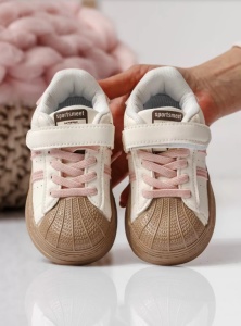 Adidași Copii Tip Superstar, cu Scai și Șireturi, Talpă Antiderapantă, Model Casual Sport, Alb cu Roz și Crem - Img 5