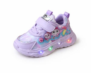Adidași pentru Copii Mov cu LED, Talpă Luminoasă Multicoloră, Închidere cu Scai și Design cu Personaje Vesele