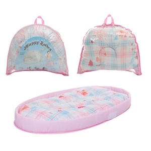 BabyNest pentru Bebe, cu Plasa Anti Insecte, pentru Calatorii, Textil, Roz - Img 2
