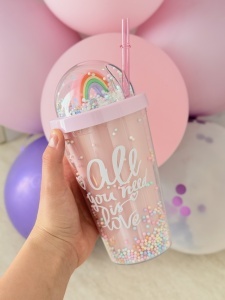 Cana cu Pai, Model cu Bomboane, Plastic, Roz, 500 ml - Img 3
