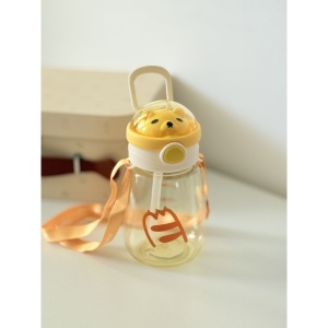 Cana cu Pai pentru Copii, cu Buton, Antiscurgere, Gradata, cu Bareta, Urs Galben, 550 ml - Img 2