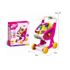 Cărucior de Cumpărături Jucărie "Play with Market", Set 42 Accesorii, Lumini & Muzică, Roz , 3ani+