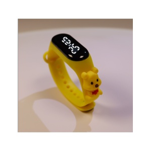 Ceas Pentru Copii, Bratara Silicon Reglabila, Baterie Integrata Reglabila, Cadran Digital, Galben, Ursulet, Unisex - Img 2