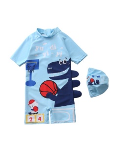 Costum de Baie Copii Intreg Dinozaur Bleu