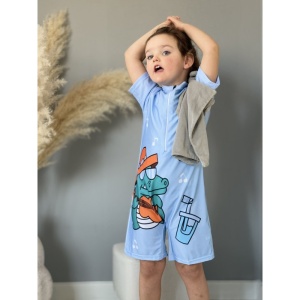 Costum de Baie Copii, Salopeta Scuba Boy, Model Intreg, Blue Dino - Img 2