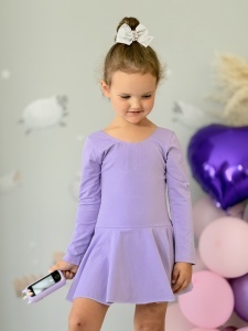 Costum pentru Dans/Gimnastica, Body cu Capse si Fustita, Maneca Lunga, Bumbac, Mov - Img 3