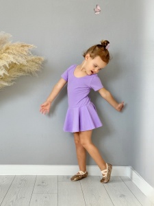 Costum pentru Dans/Gimnastica, Body cu Capse si Fustita, Maneca Scurta, Bumbac, Mov - Img 5