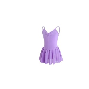 Costum Pentru Dans/Gimnastica, Body cu Fustita si Capse, Model Maieu, Bumbac si Organza, Mov - Img 2