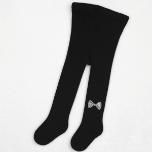 Dres cu Talpa pentru Copii, Negru, cu Funda Carouri, Bumbac Gros