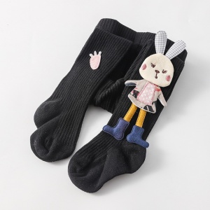 Dres cu Talpa pentru Copii, Negru, cu Iepuras, Bumbac Gros