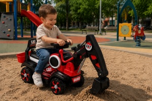 Excavator pentru Copii cu Braț Funcțional, Lumini și Muzică, Mâner Parental, Rosu, Roți Antiderapante, 2-7 Ani - Img 5