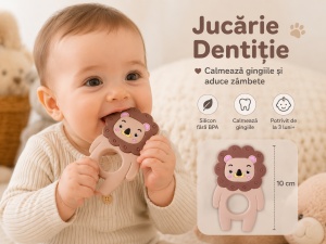 Jucarie Dentitie Bebelusi, Silicon, Leu Crem, 10 cm, 3 luni+ - Img 3