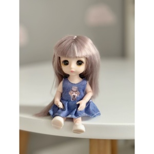 Jucarie Mini Papusa, Corp Tare si Mobil, Denim si Catel, 18 cm - Img 2