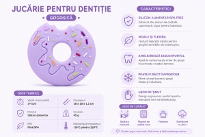 Jucarie pentru Dentitie Bebelusi, Donut, BPA Free Silicon, Mov, 3 luni+ - Img 2