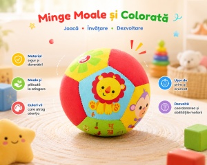 Jucarie Senzoriala Minge, Umpluta, cu Zornaitoare, Textil, Multicolor, 13 cm diametru, 0 luni+ - Img 2