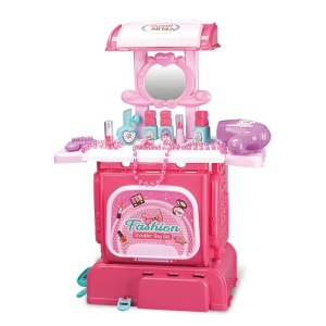 Jucarie Set Make Up Model Ghiozdan, 30 Piese, 38x50x23 cm, Plastic, Fucsia, 3 ani+