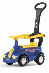 Mașinuță Copii 3 în 1 Ride On, Albastru, cu Mâner Părinte, Bară de Protecție 360°, Volan Interactiv