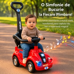 Mașinuță Copii 3 în 1 Ride On, Roșu, cu Mâner Părinte, Bară de Protecție 360°, Volan Interactiv - Img 5