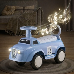 Mașinuță Fără Pedale pentru Copii Bleu, cu Spațiu de Depozitare, Faruri Luminoase și Volan 360° – Ride On Copii 1-3 Ani - Img 4
