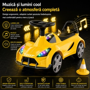 Mașinuță Sport pentru Copii 1-3 Ani cu Depozitare, Lumini și Efecte Muzicale, Galben - Img 2