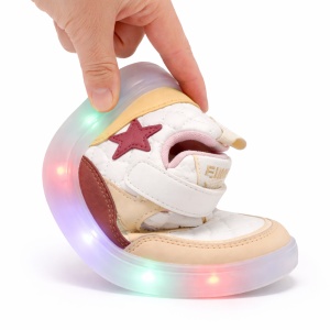 Pantofi Sport pentru Copii cu LED, Crem -Vișiniu, Talpă Luminoasă Flexibilă, Închidere cu Scai, Design Modern și Confortabil - Img 3