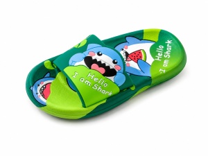 Papuci Copii Verde Lime Model Rechin, Spumă, Antiderapanți, Ușori și Confortabili