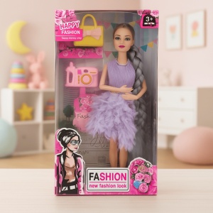 Papusa Fashionista cu 2 Accesorii, par lung Gri, Plastic, 30 cm, 3 ani+