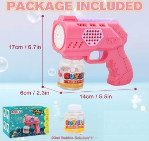 Pistol Automat pentru Baloane de Săpun Bubble Blaster Roz, Lumini LED, Funcționare pe Baterii - Img 8