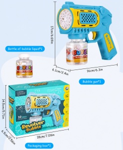 Pistol pentru Baloane de Săpun Bubble Blaster Turbo Albastru-Galben, 10 Orificii, Lumini LED, Funcționare pe Baterii - Img 7
