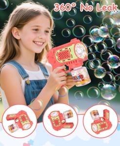 Pistol pentru Baloane de Săpun Bubble Blaster Turbo Roz-Verde, 10 Orificii, Lumini LED, Funcționare pe Baterii - Img 5