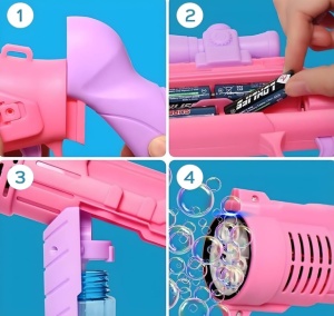 Pistol Tip Pușcă Roz pentru Baloane de Săpun cu Lumini LED, Funcționare pe Baterii - Img 2