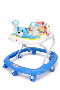 Premergător Bebe Bleu Pliabil cu Jucării Interactive, Reglabil pe înălțime și roți 360°