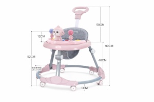 Premergător Bebe Pliabil, 6-18 Luni, Reglabil pe 6 Niveluri, cu Centru de Activități Model Maimuță, Roz/Gri - Img 2
