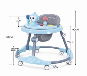 Premergător Bebe Pliabil, 6-18 Luni, Reglabil pe 6 Niveluri, cu Centru de Activități Model Maimuță, Albastru/Gri - Maner Parental - Img 4
