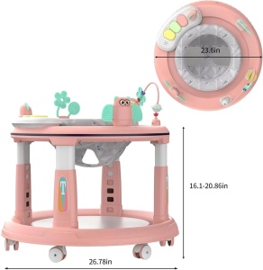 Premergător Roz 6-18 Luni cu Centru Activități 360°, Reglabil, Pliabil, Cadru Stabil, Roți Pivotante - Img 4