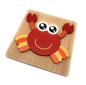 Puzzle din Lemn pentru Copii, Rac, 5 Piese, 15 cmx 15 cm, Multicolor