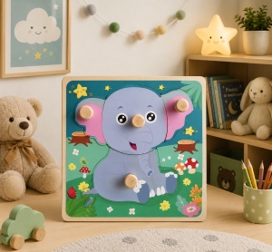 Puzzle Elefantel din Lemn, 4 Piese, 15 cm x 15 cm - Img 4