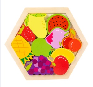 Puzzle Hexagonal din Lemn , Fructe, 10 piese