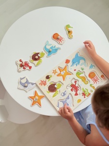 Puzzle Montessori din Lemn, Model Animale Marine 2, 7 Piese, Dimensiune 30x22.5 cm - Img 3