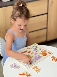 Puzzle Montessori din Lemn, Model Baby Jungle, 7 Piese, Dimensiune 30x22.5 cm - Img 3