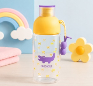 Recipient pentru Apa, Galben, Sticla, Model Crocodile si Floare, 450 ml
