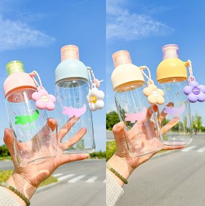 Recipient pentru Apa, Roz, Sticla, Model Crocodile si Floare, 450 ml - Img 2