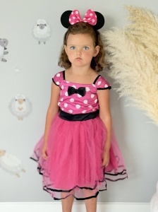 Rochie Fetite Carnaval, Printesa, Tull/Saten, Fucsia cu Buline Albe, plus Accesoriu Bentita - Img 3