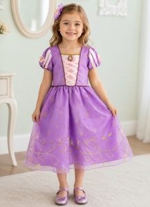 Rochie Fetite Carnaval, Printesa, Tull/Saten, Mov si roz, Sclipici Auriu